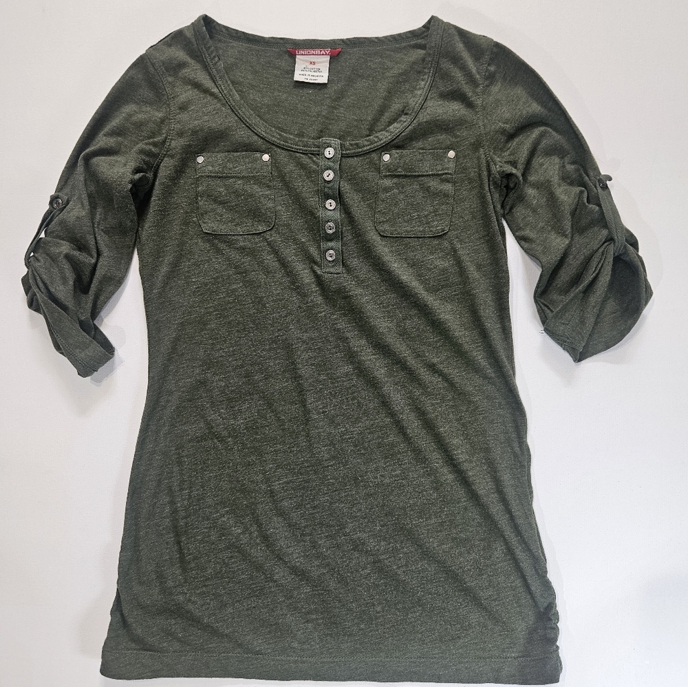 UNIONBAY Henley‎ Top Womens Size XS Olive Green
